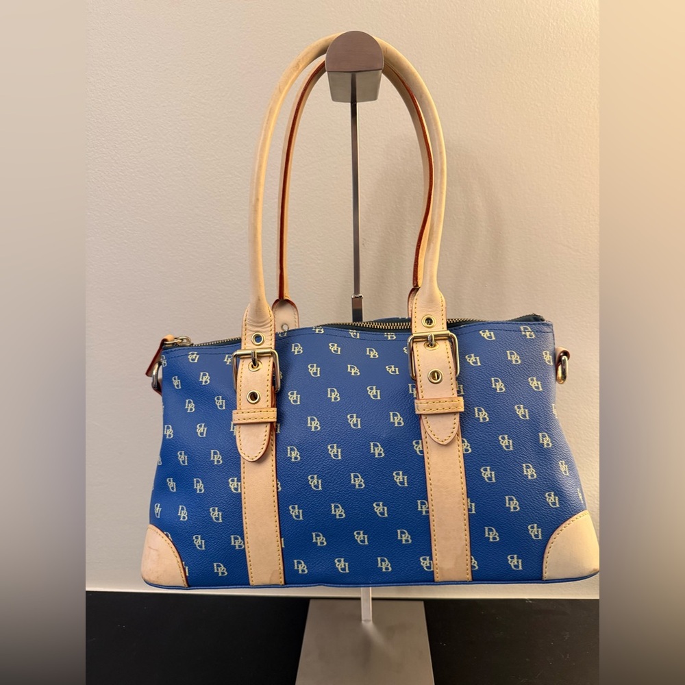 Dooney & Bourke Blue & Tan Monogram Satchel